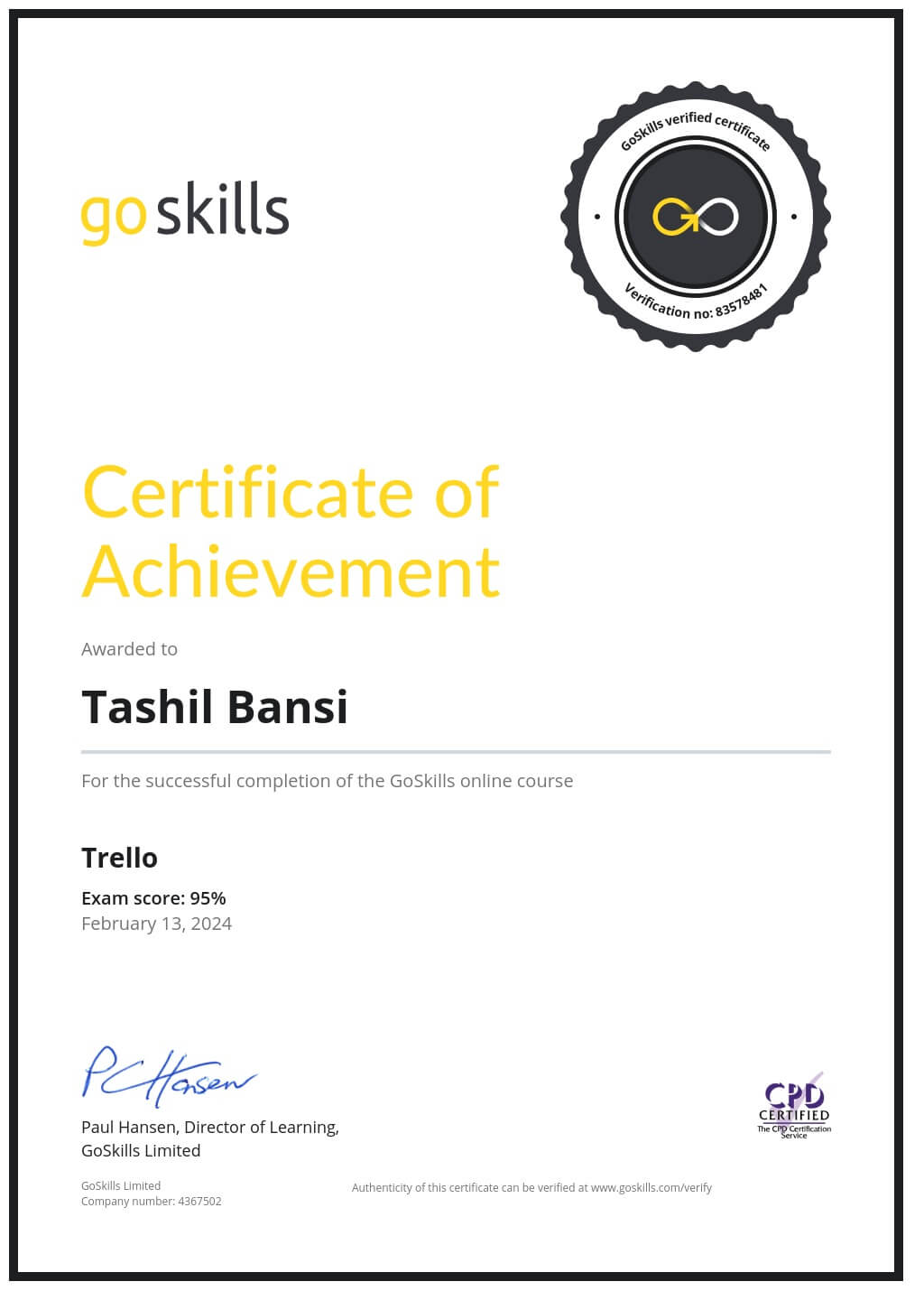 Certificate of Achievement