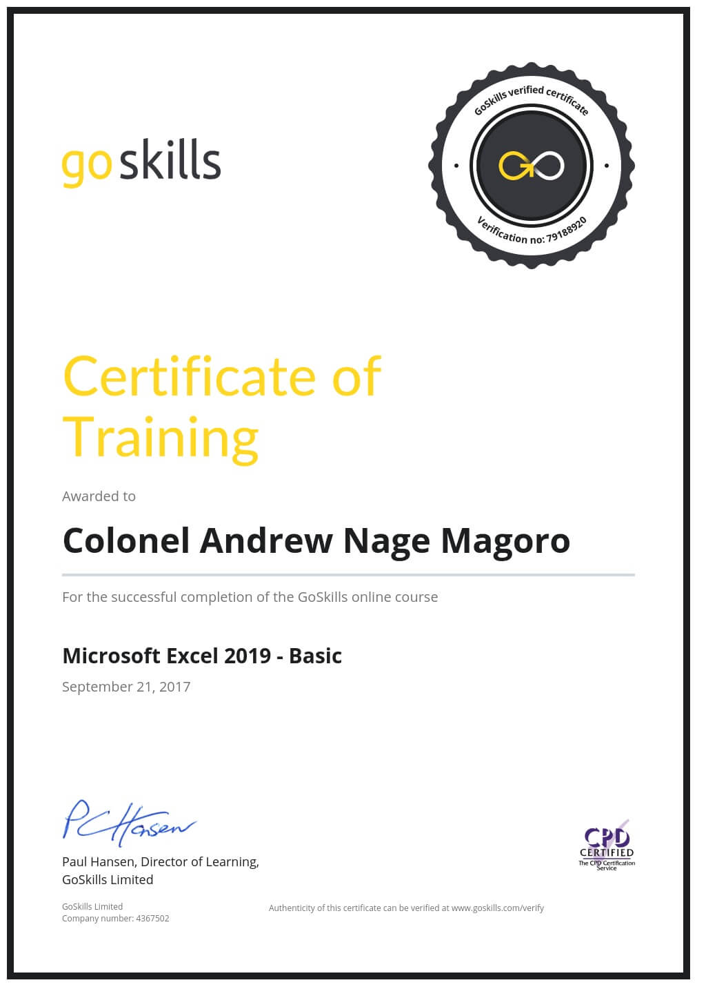 Certificate of Training