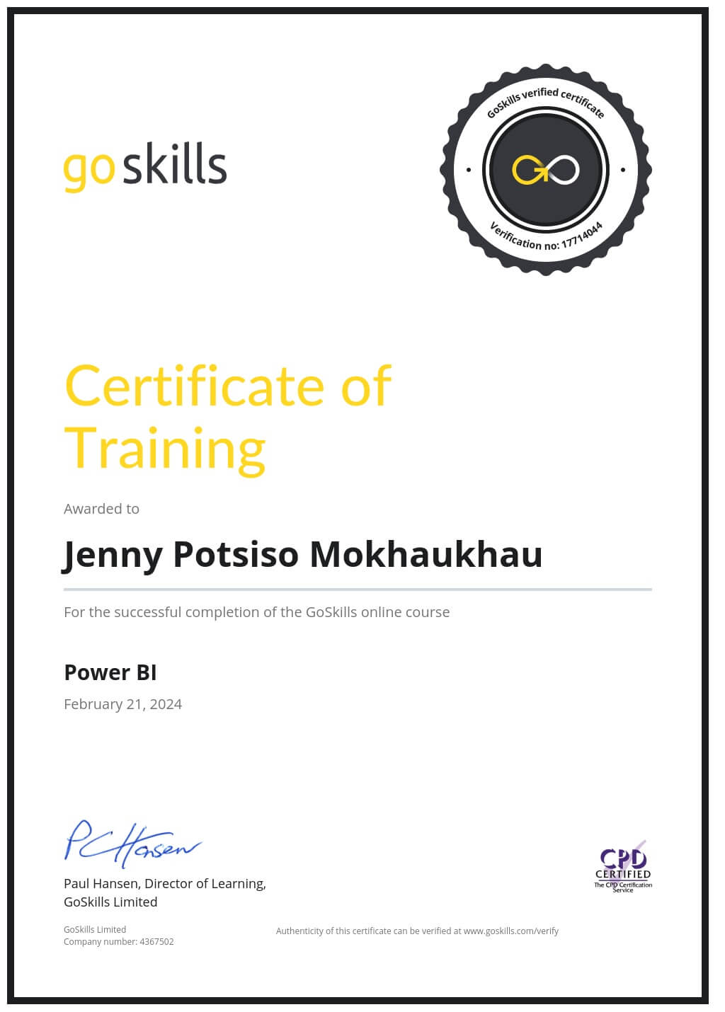 Certificate of Training