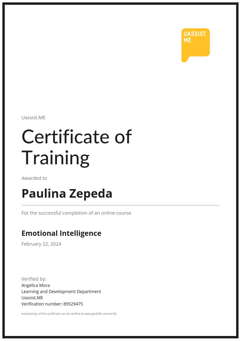 Certificate of Training