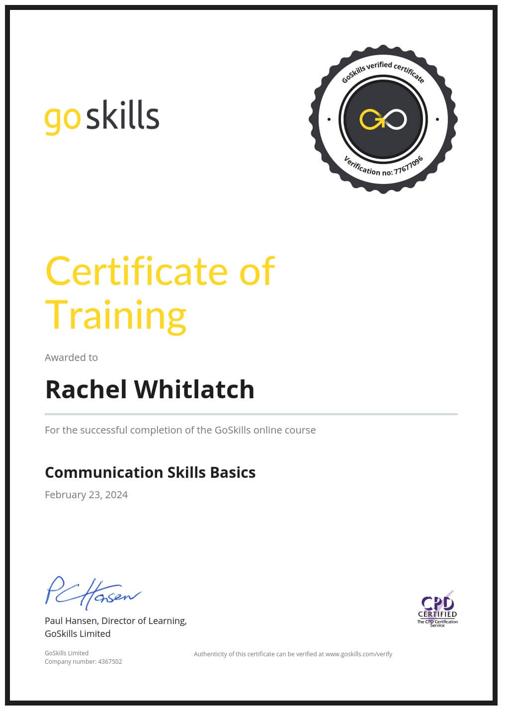Certificate of Training