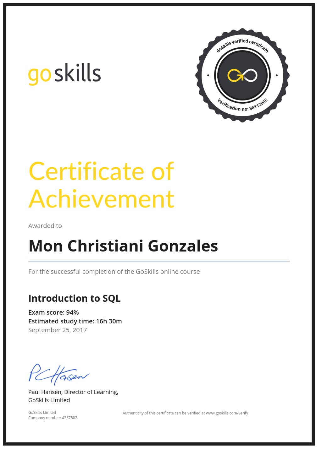 Certificate of Achievement