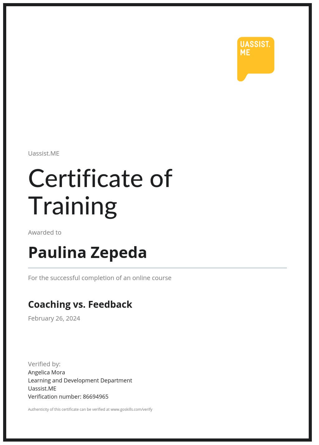 Certificate of Training