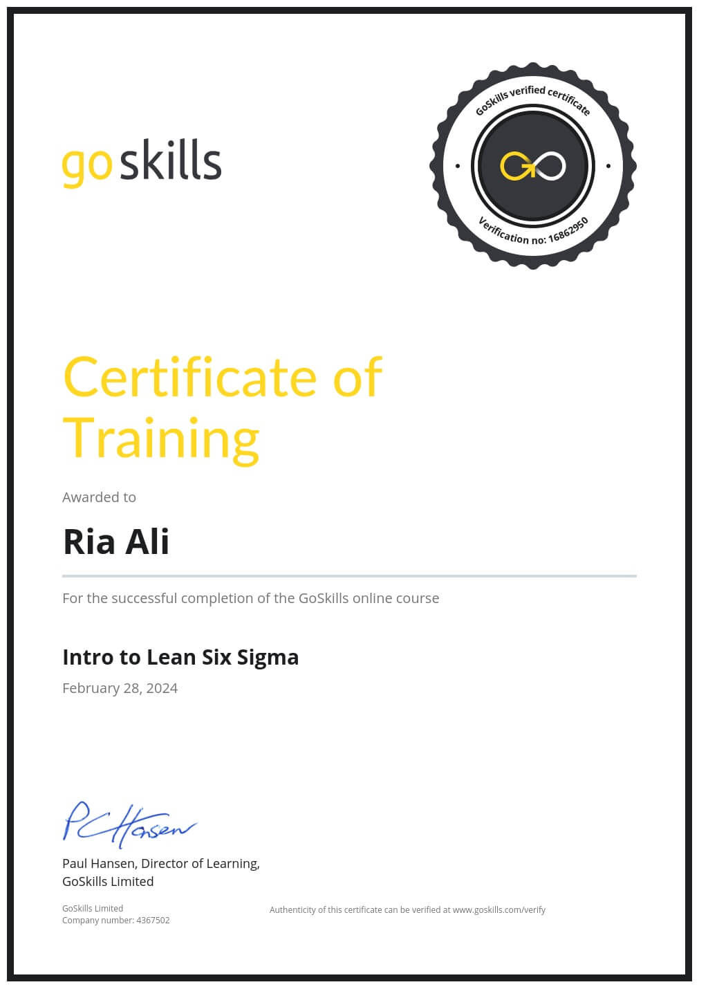 Certificate of Training