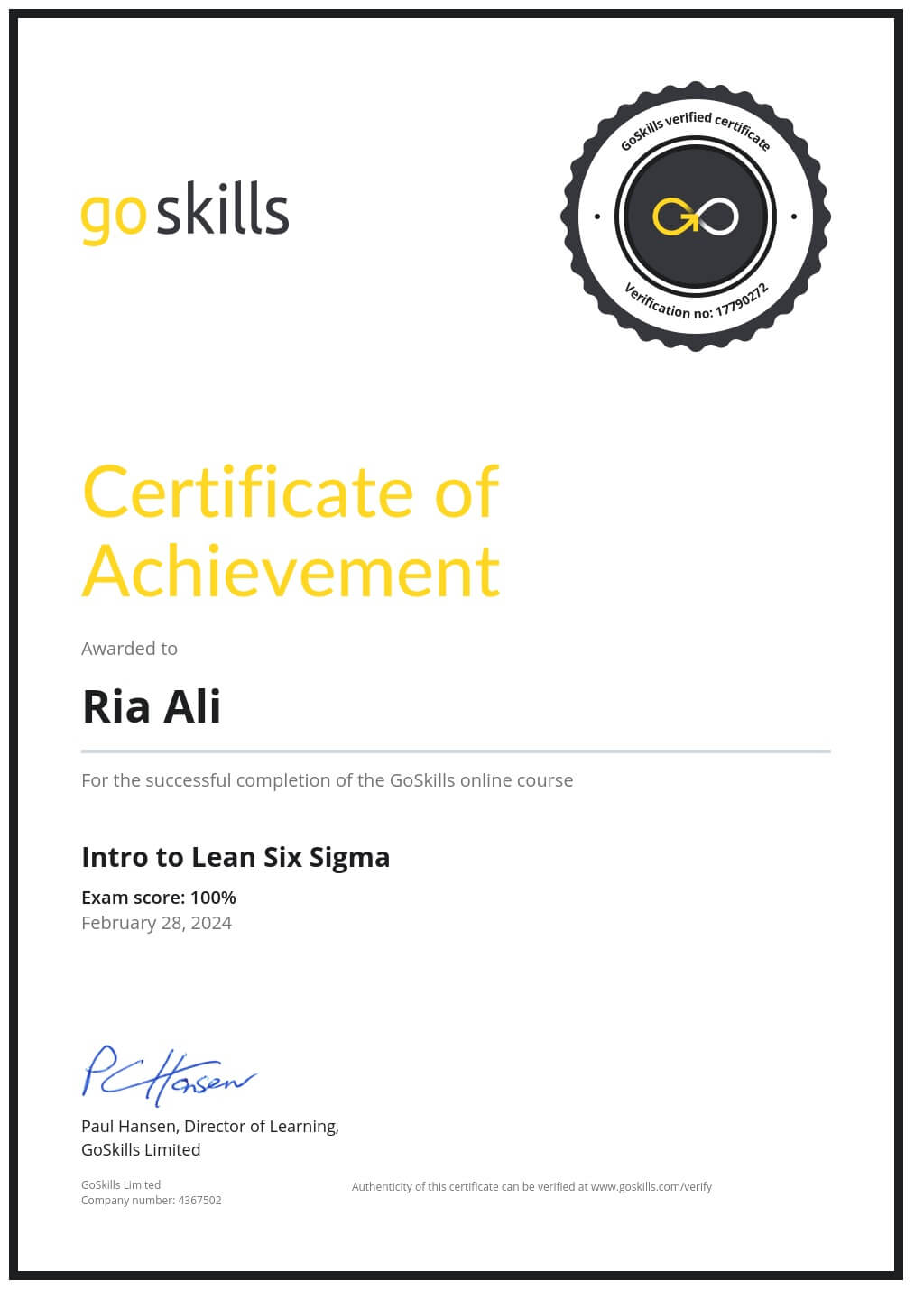 Certificate of Achievement