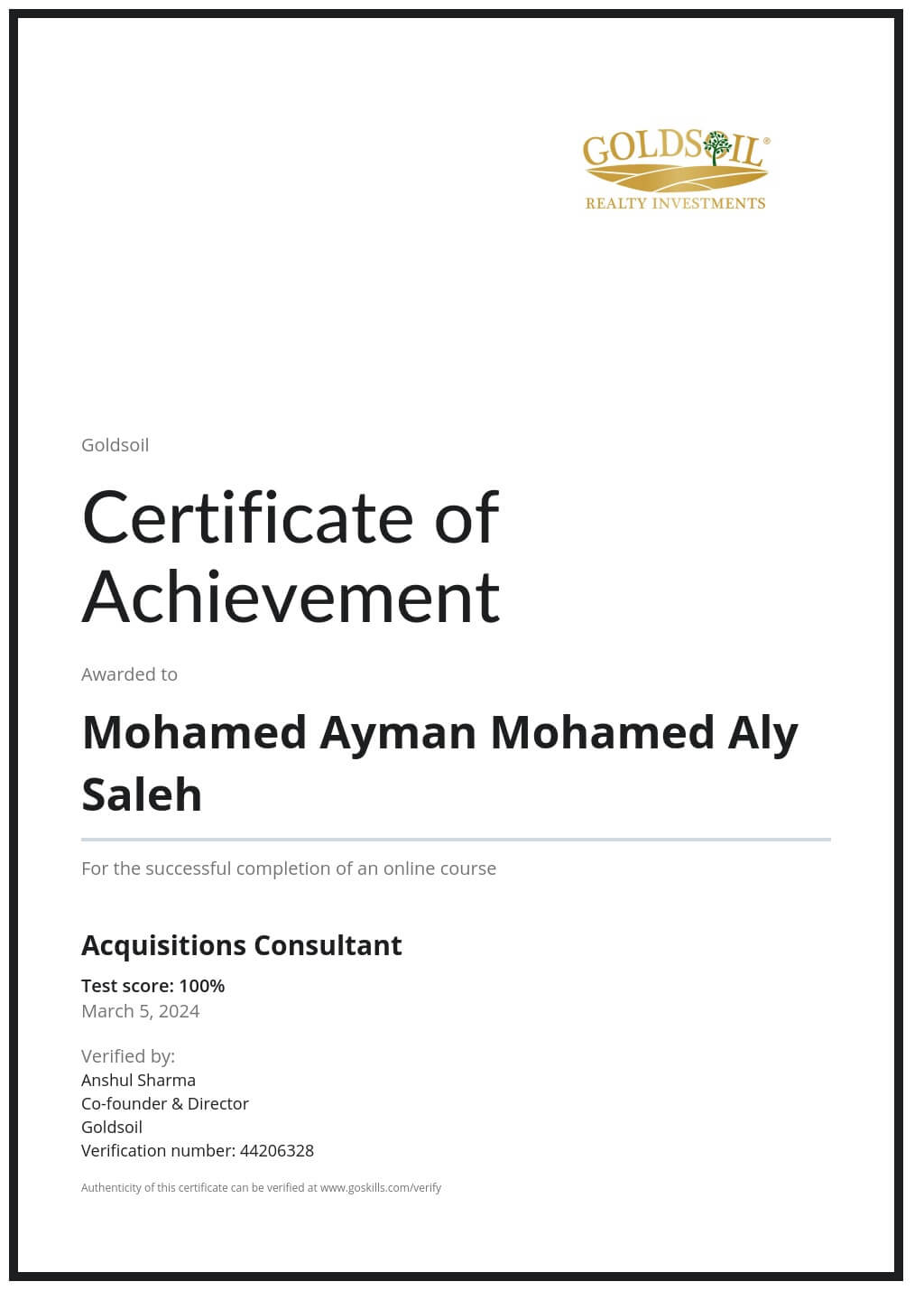Certificate of Achievement