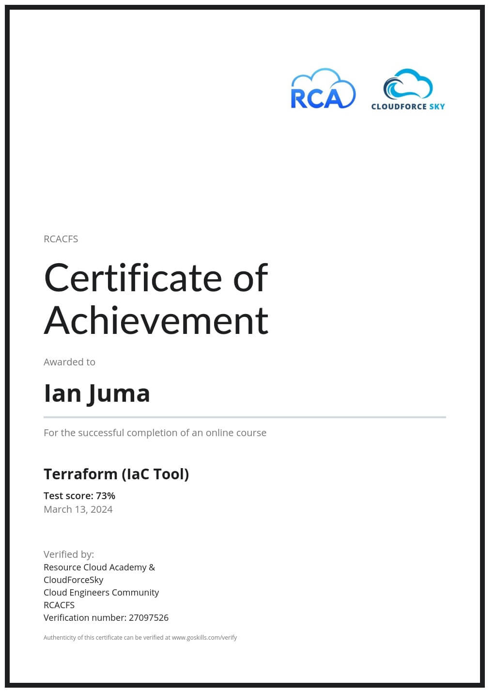 Certificate of Achievement