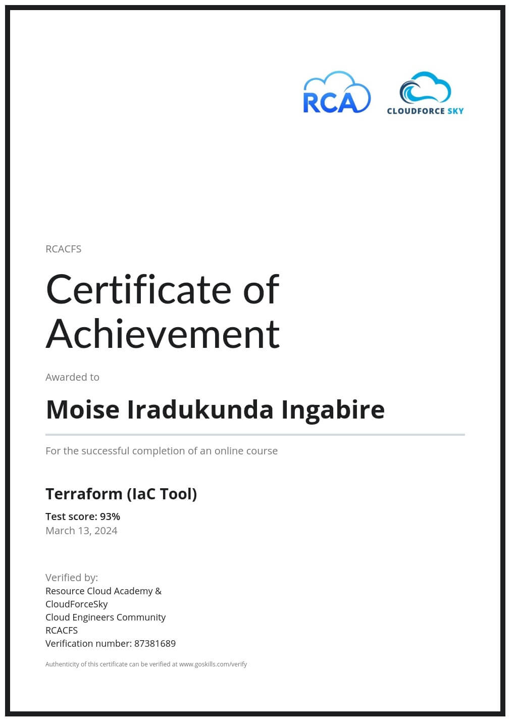 Certificate of Achievement