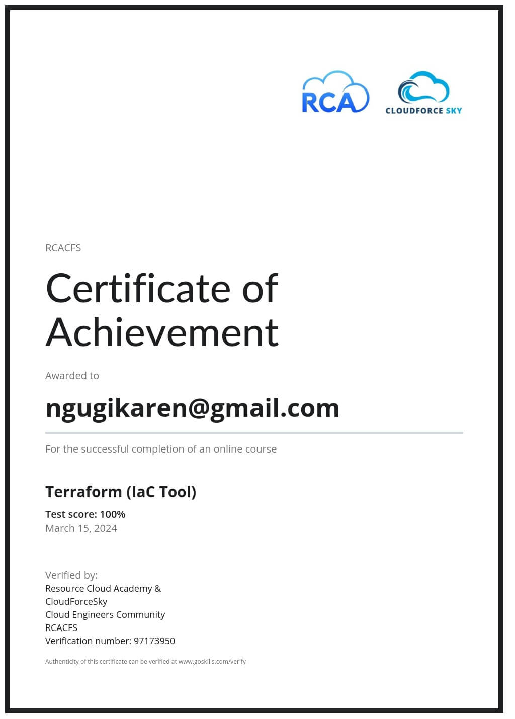 Certificate of Achievement