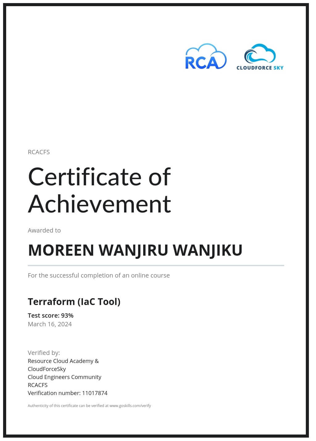 Certificate of Achievement