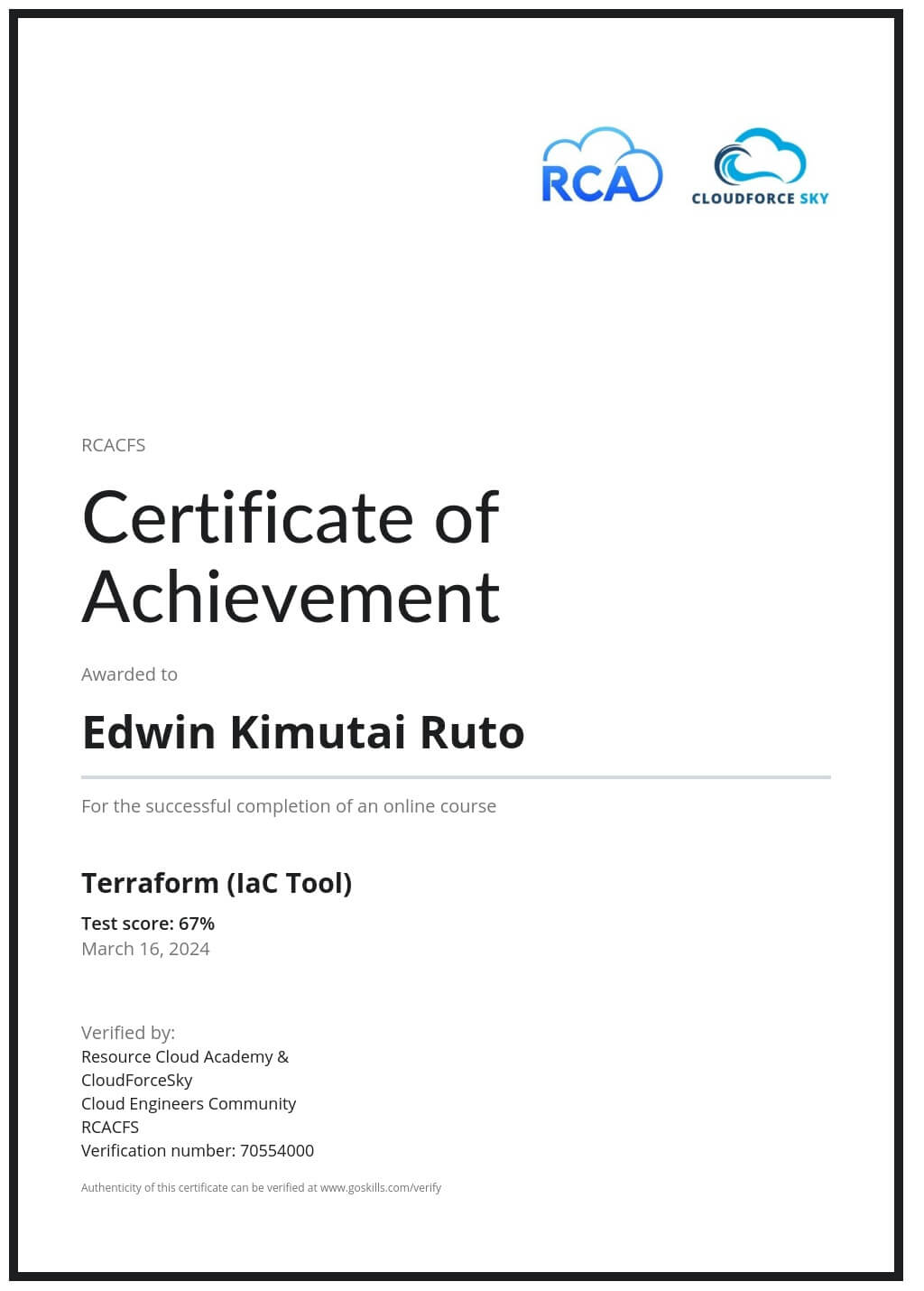 Certificate of Achievement