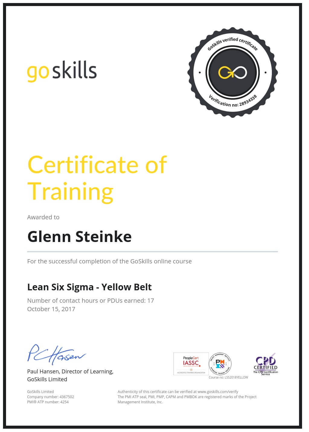 Certificate of Training