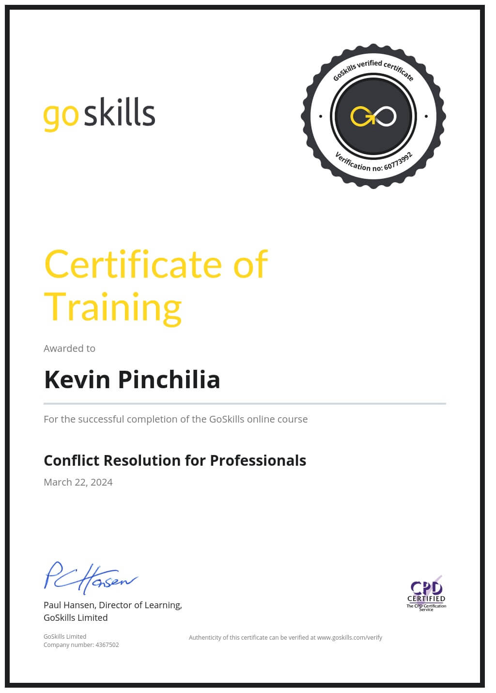 Certificate of Training