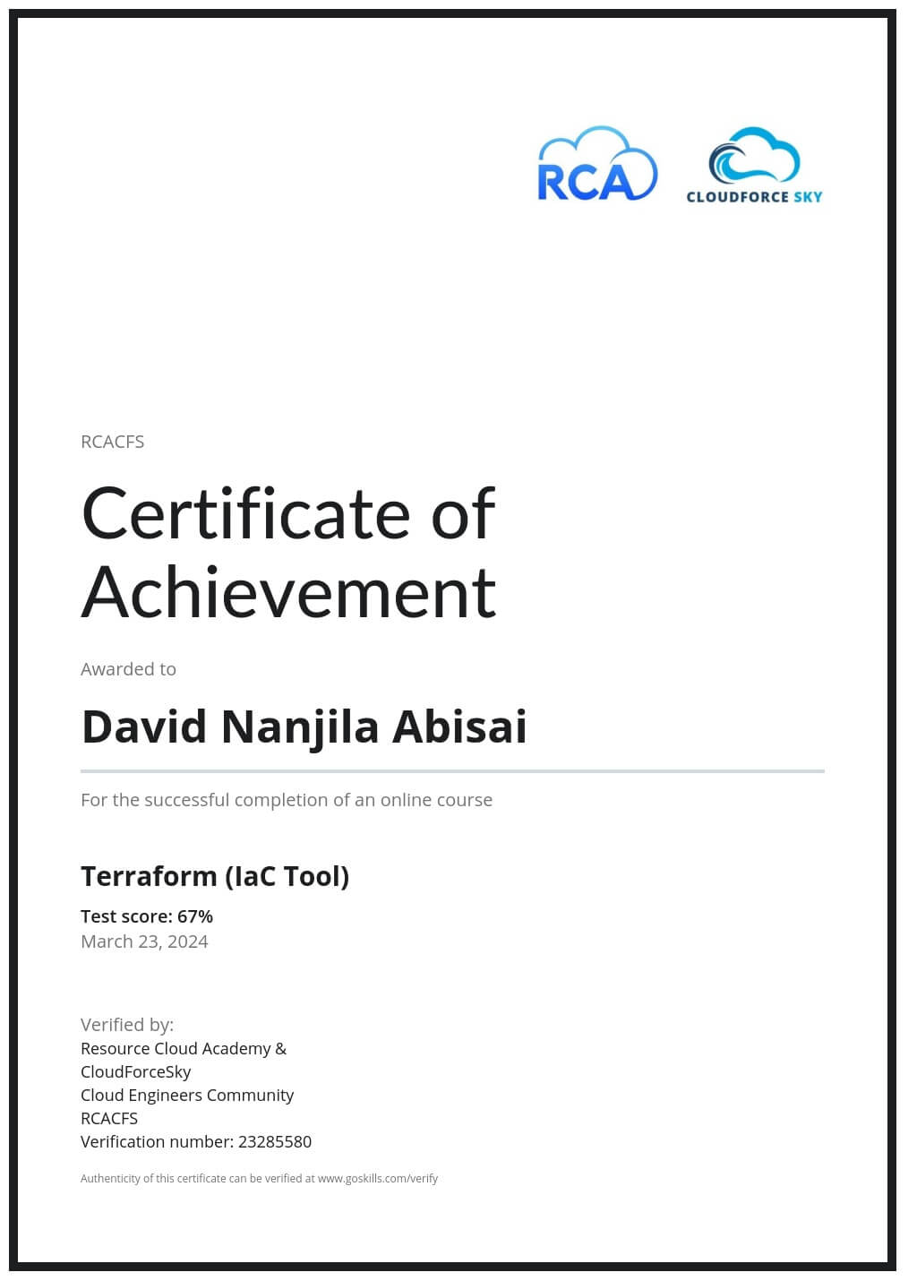 Certificate of Achievement