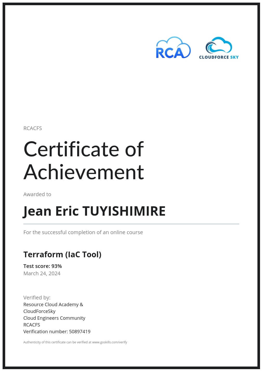 Certificate of Achievement