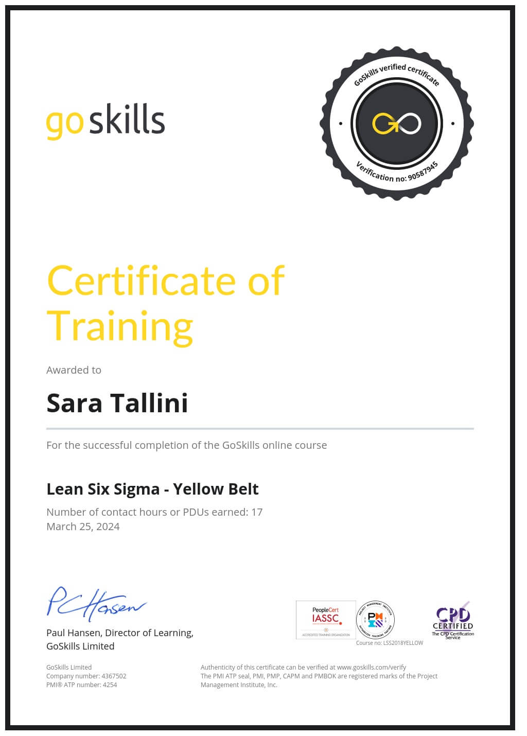 Certificate of Training