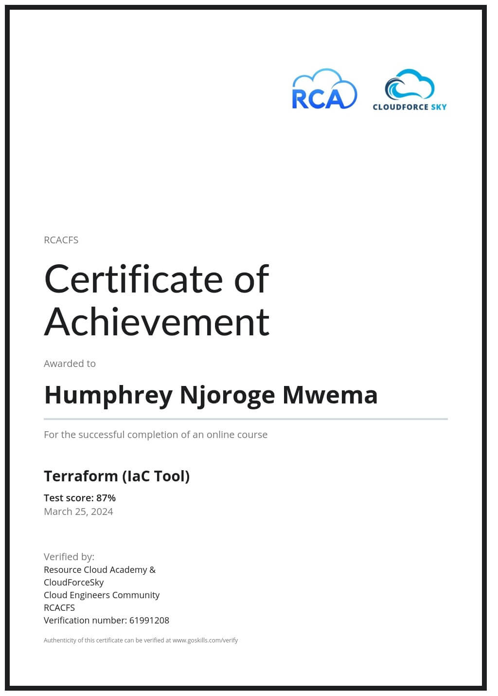 Certificate of Achievement