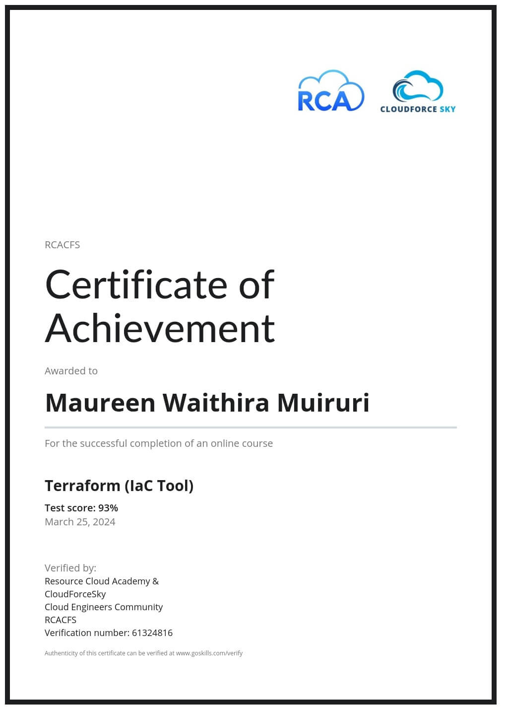 Certificate of Achievement