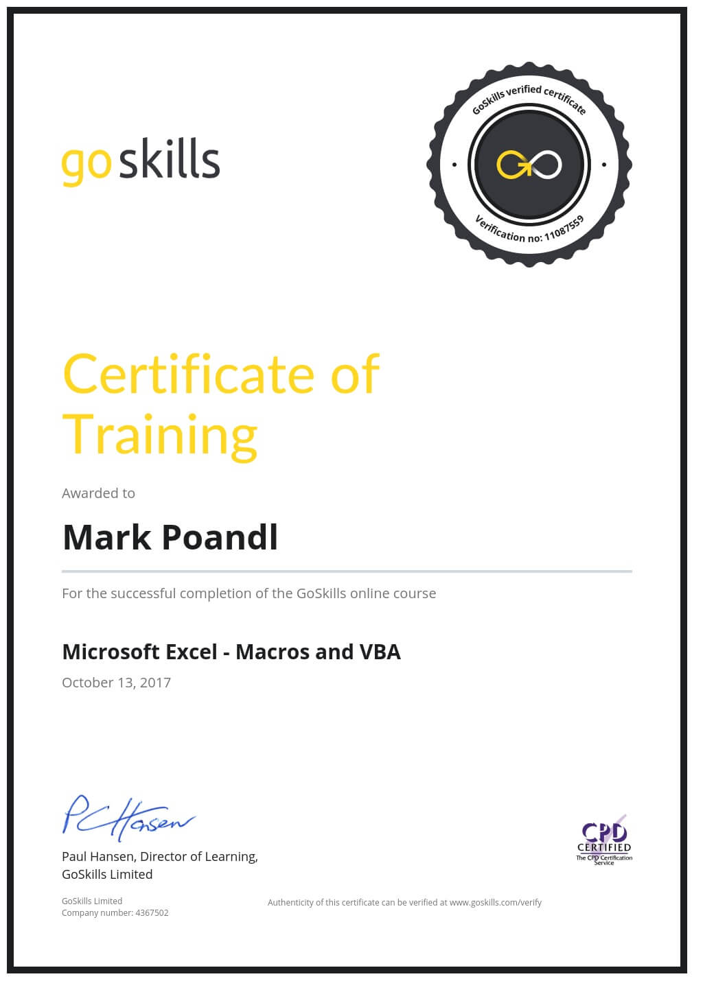 Certificate of Training