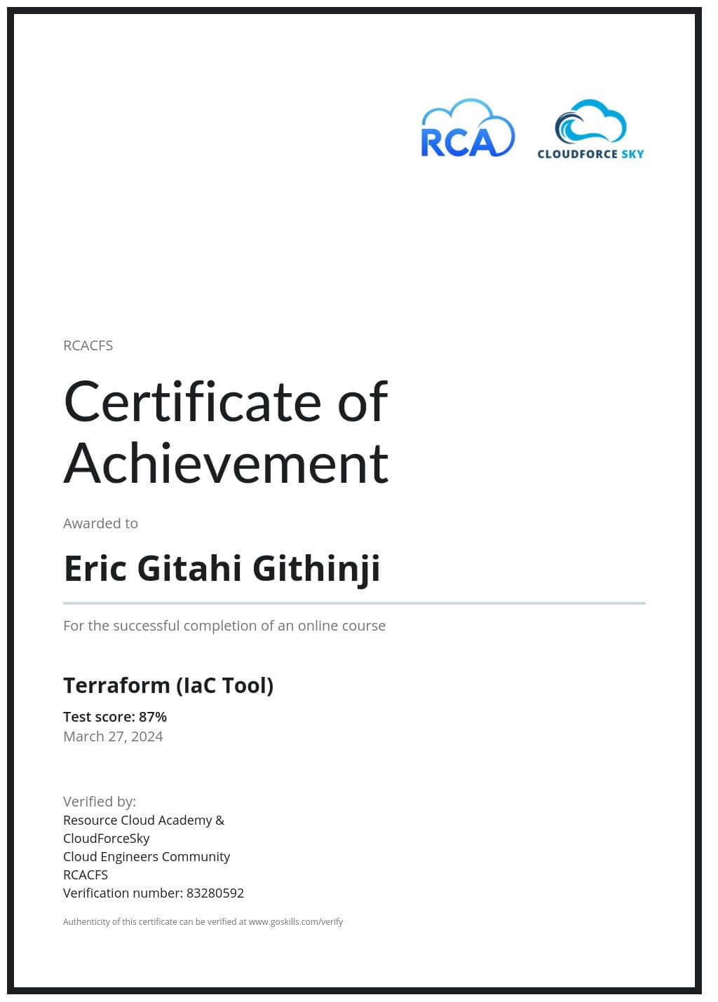 Certificate of Achievement