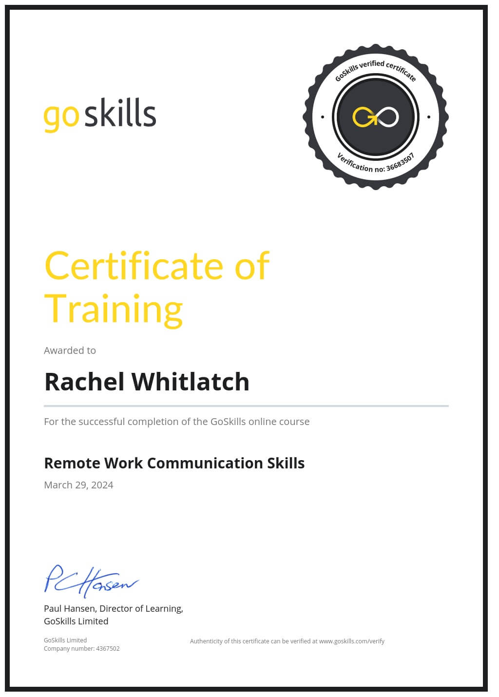 Certificate of Training