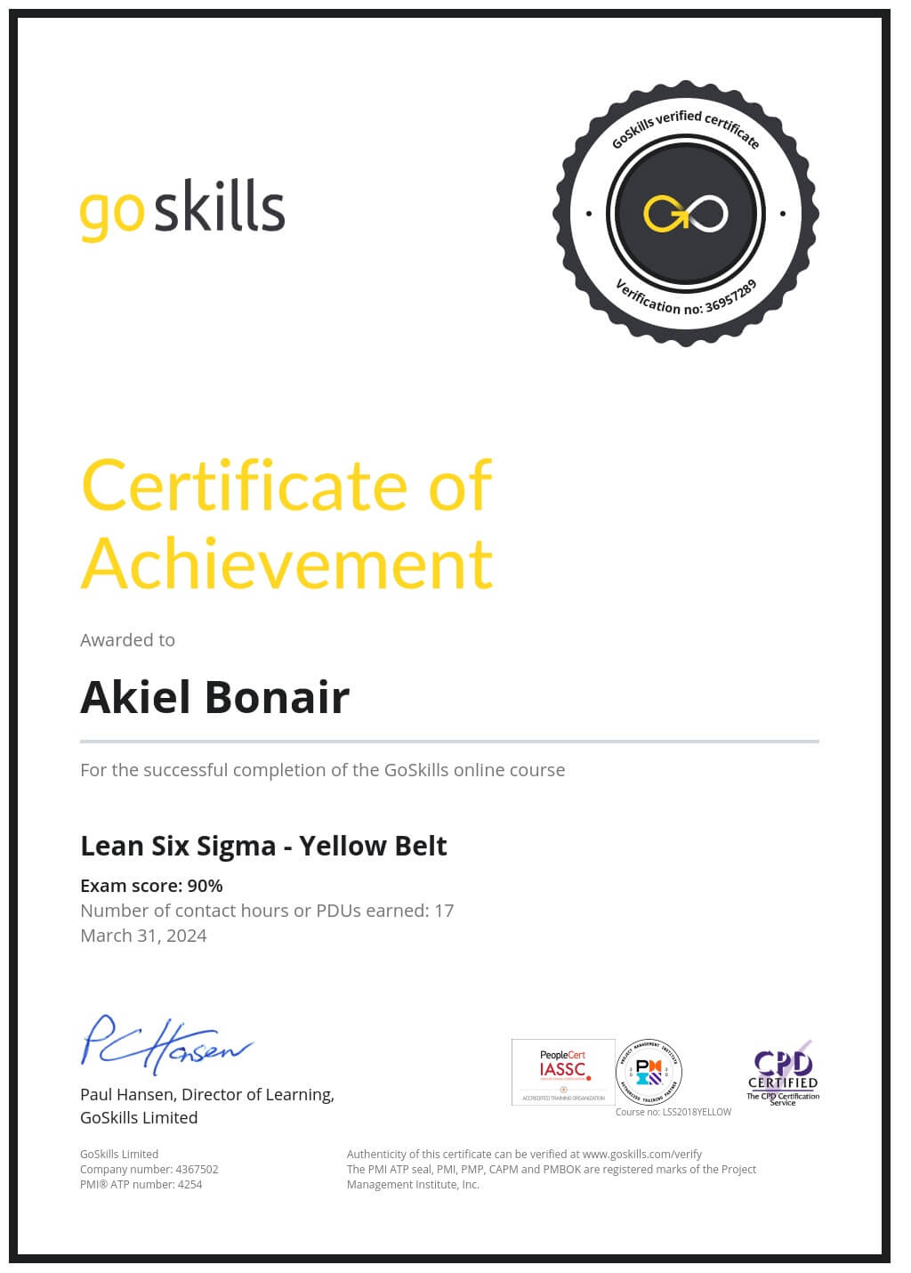 Certificate of Achievement