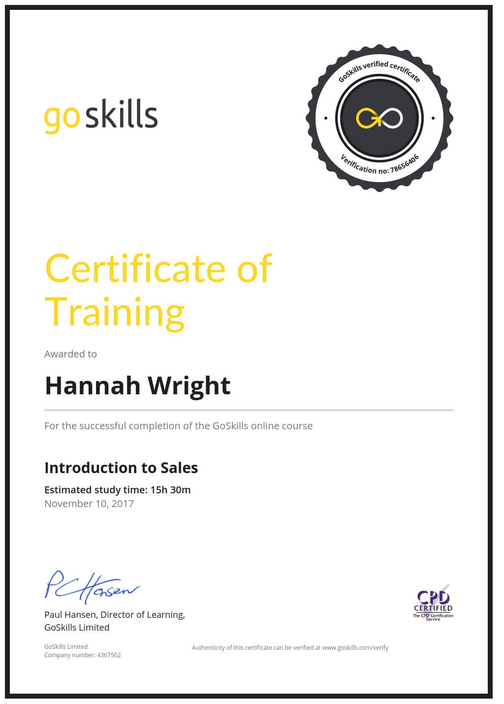 Certificate of Training