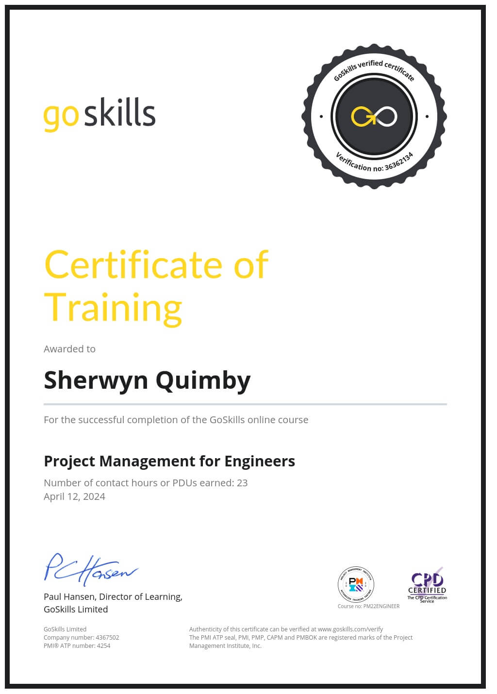 Certificate of Training