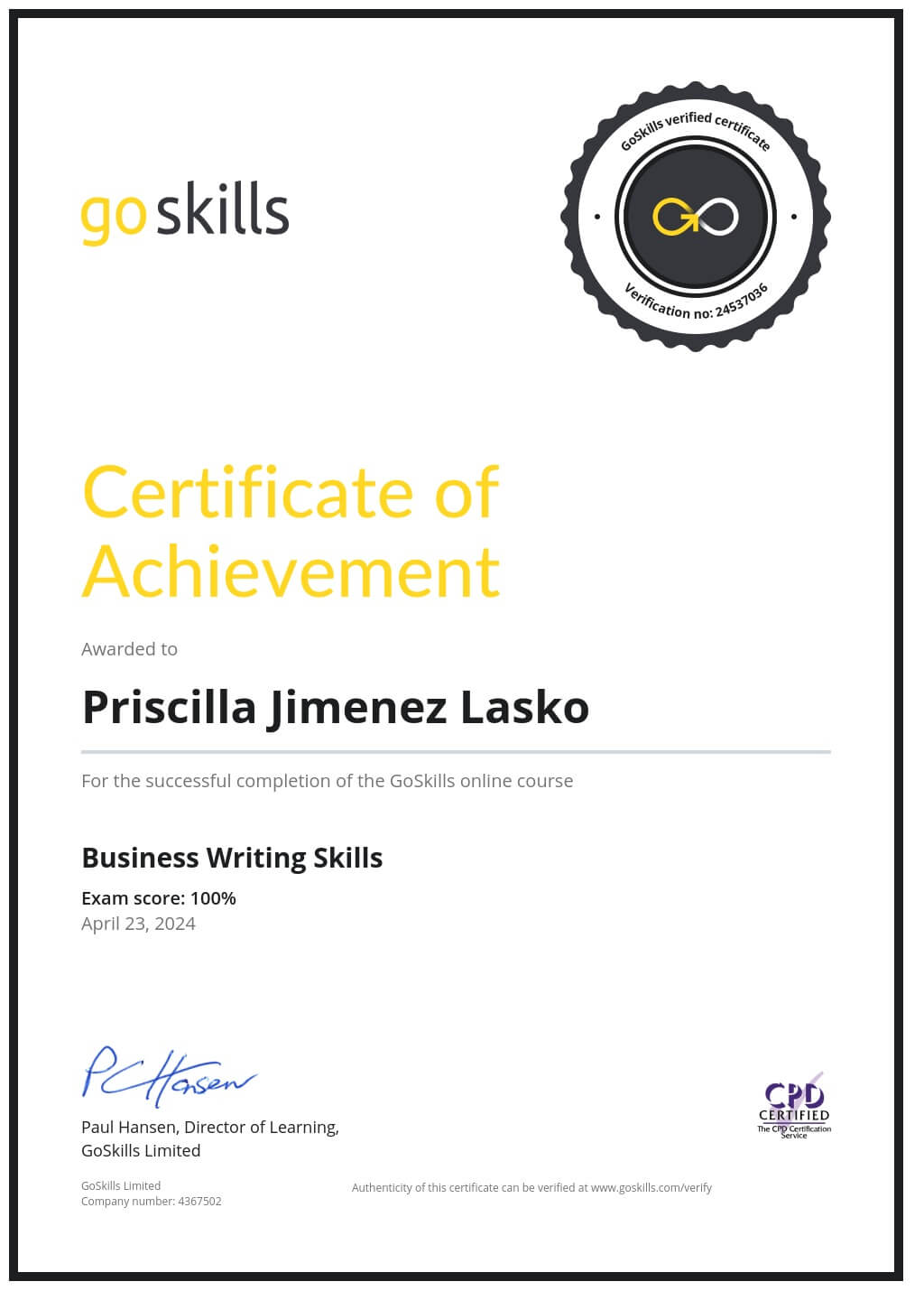 Certificate of Achievement