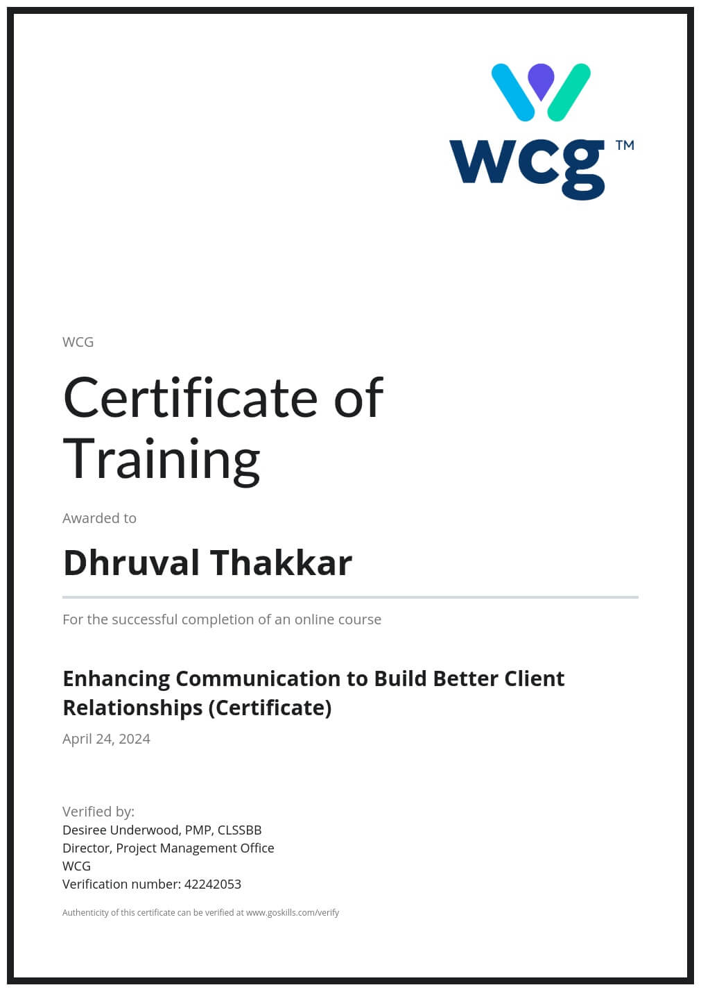 Certificate of Training