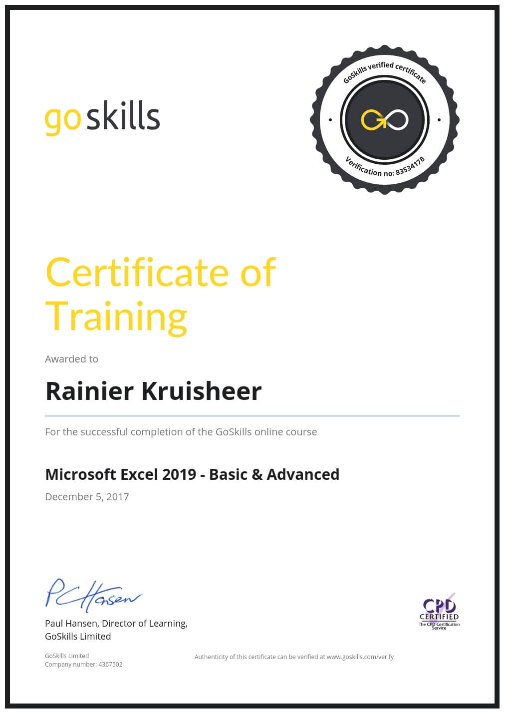 Certificate of Training
