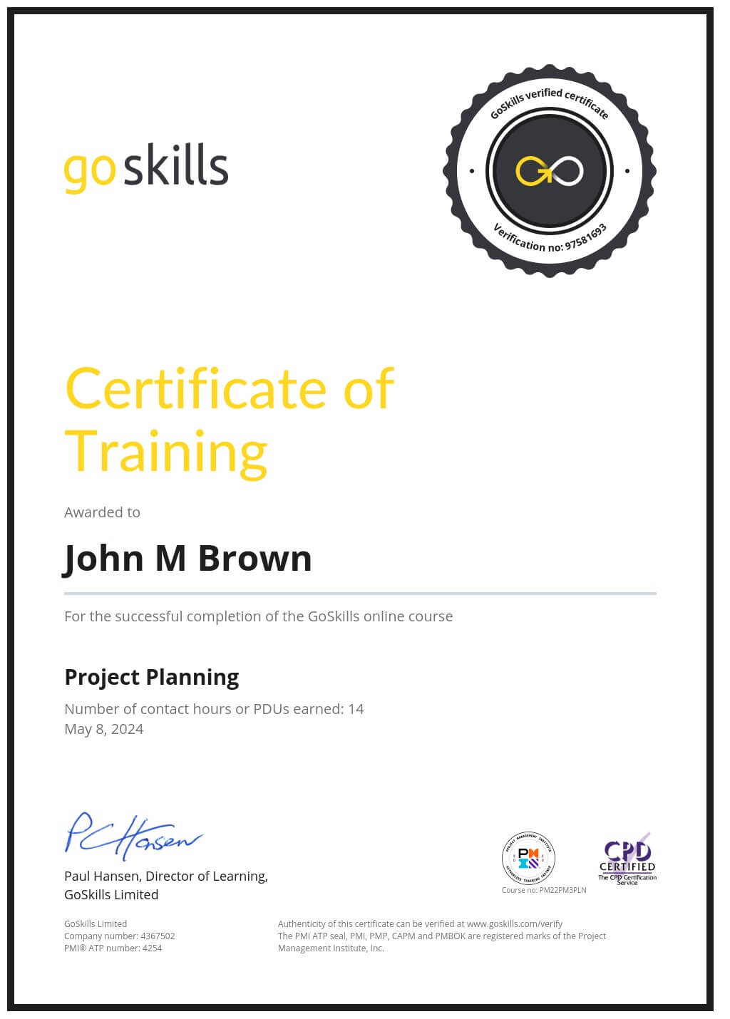Certificate of Training