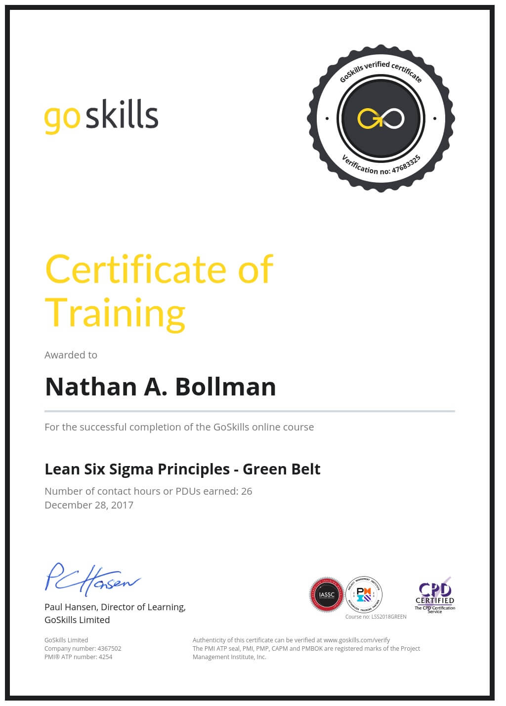 Certificate of Training