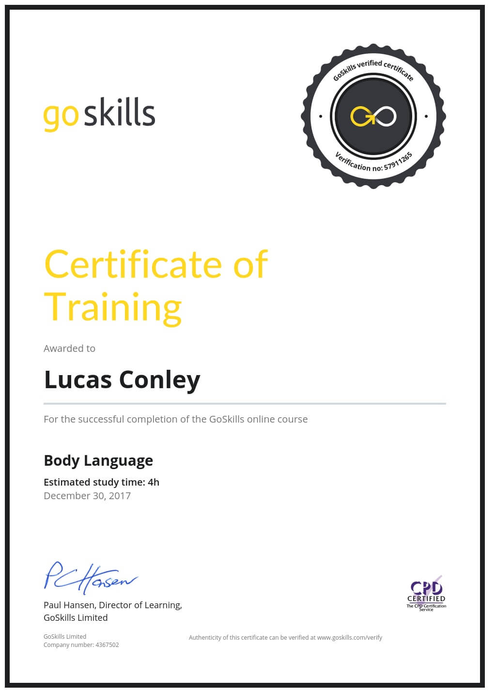 Certificate of Training
