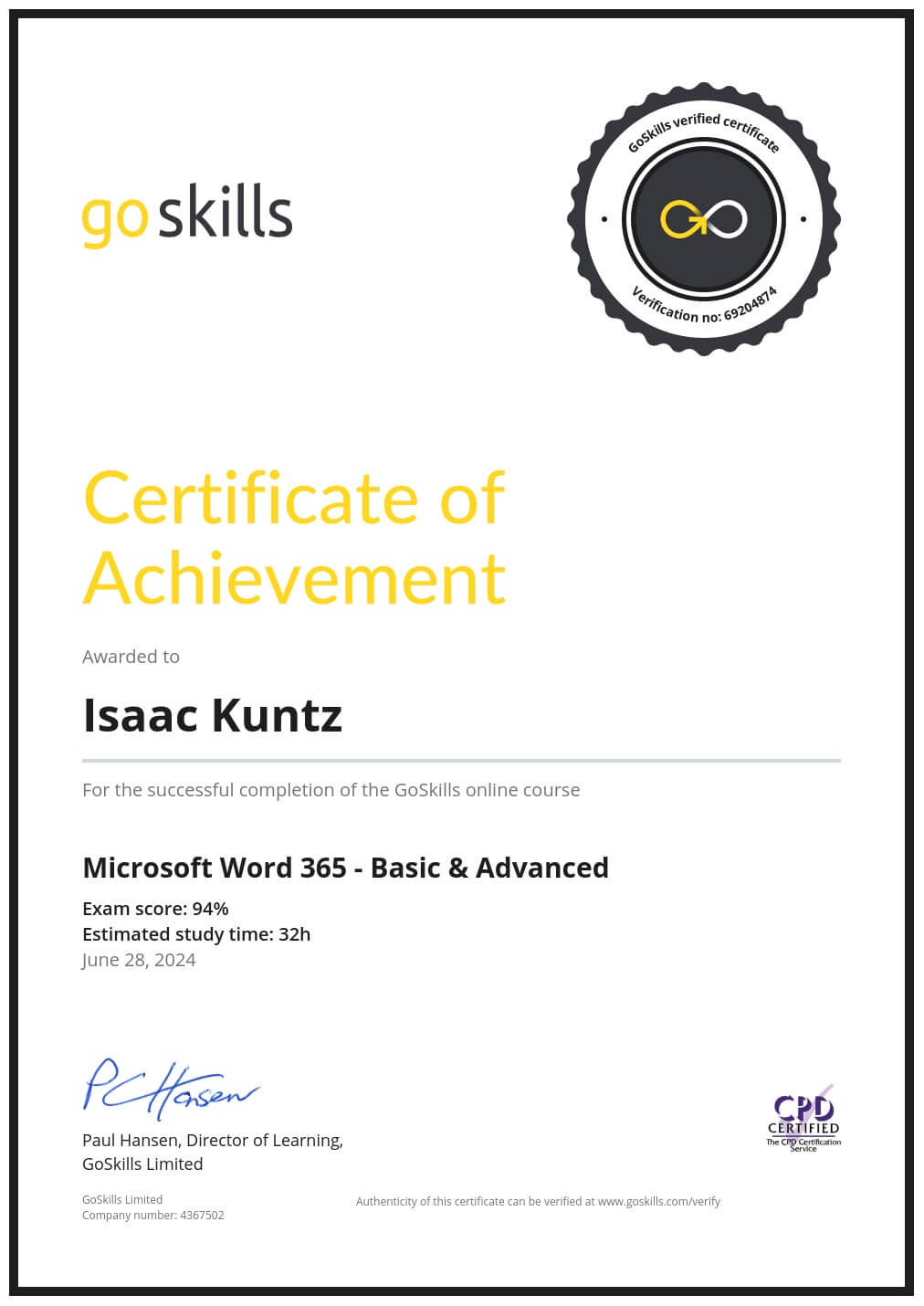 Certificate of Achievement