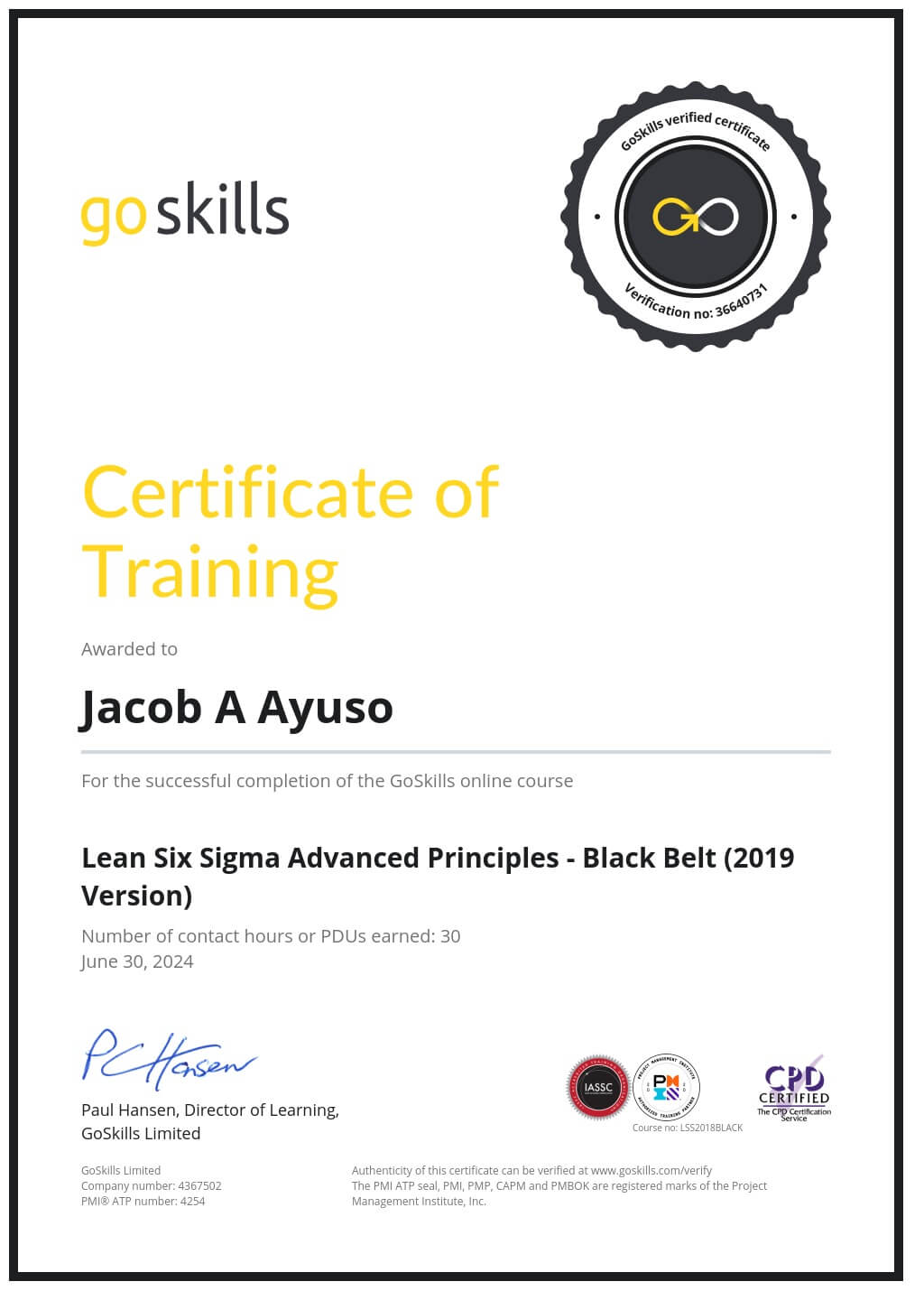 Certificate of Training