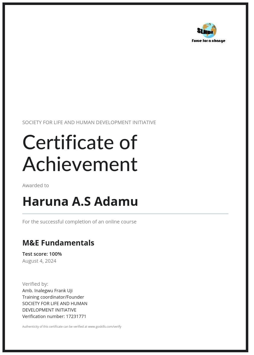 Certificate of Achievement