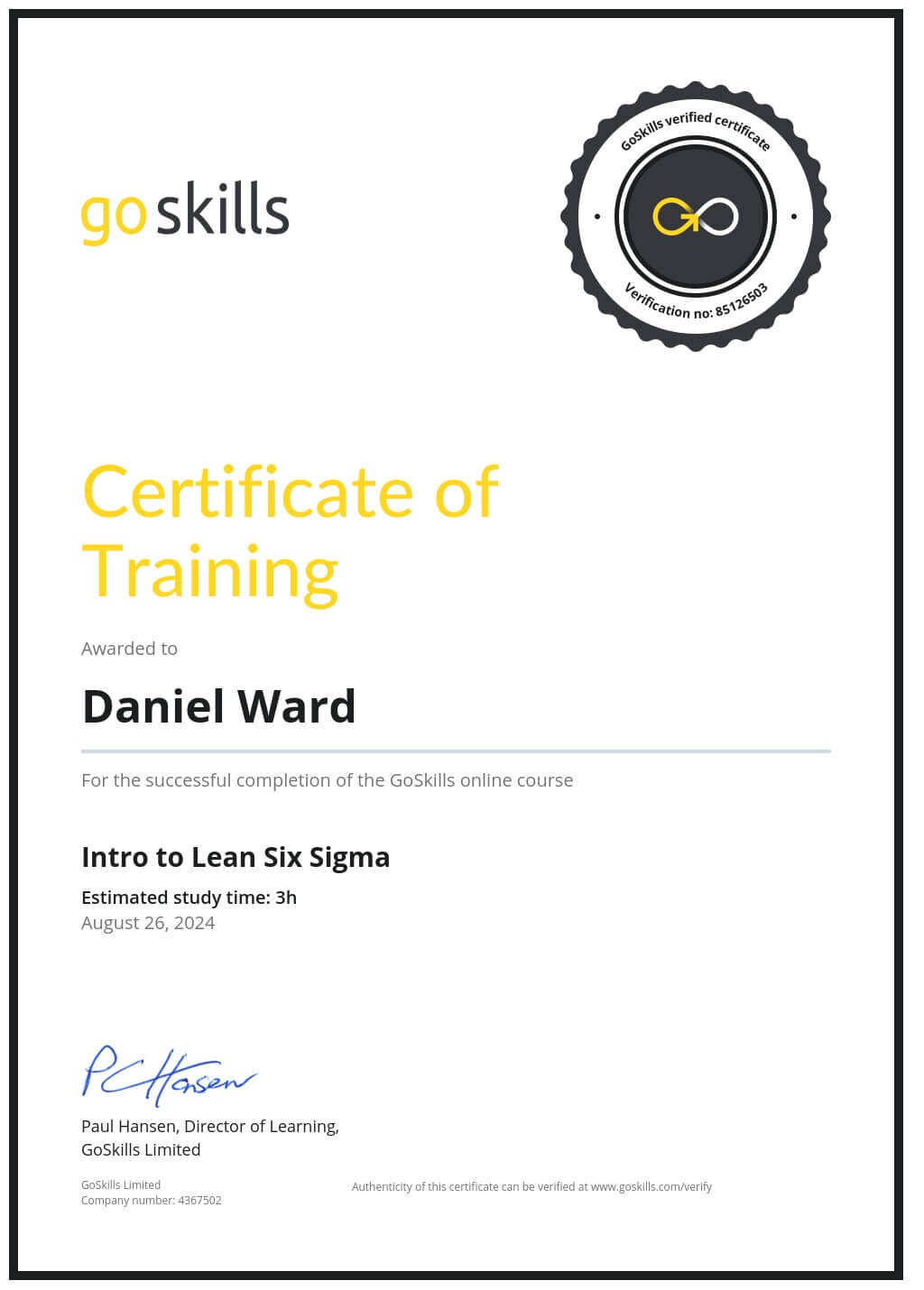 Certificate of Training