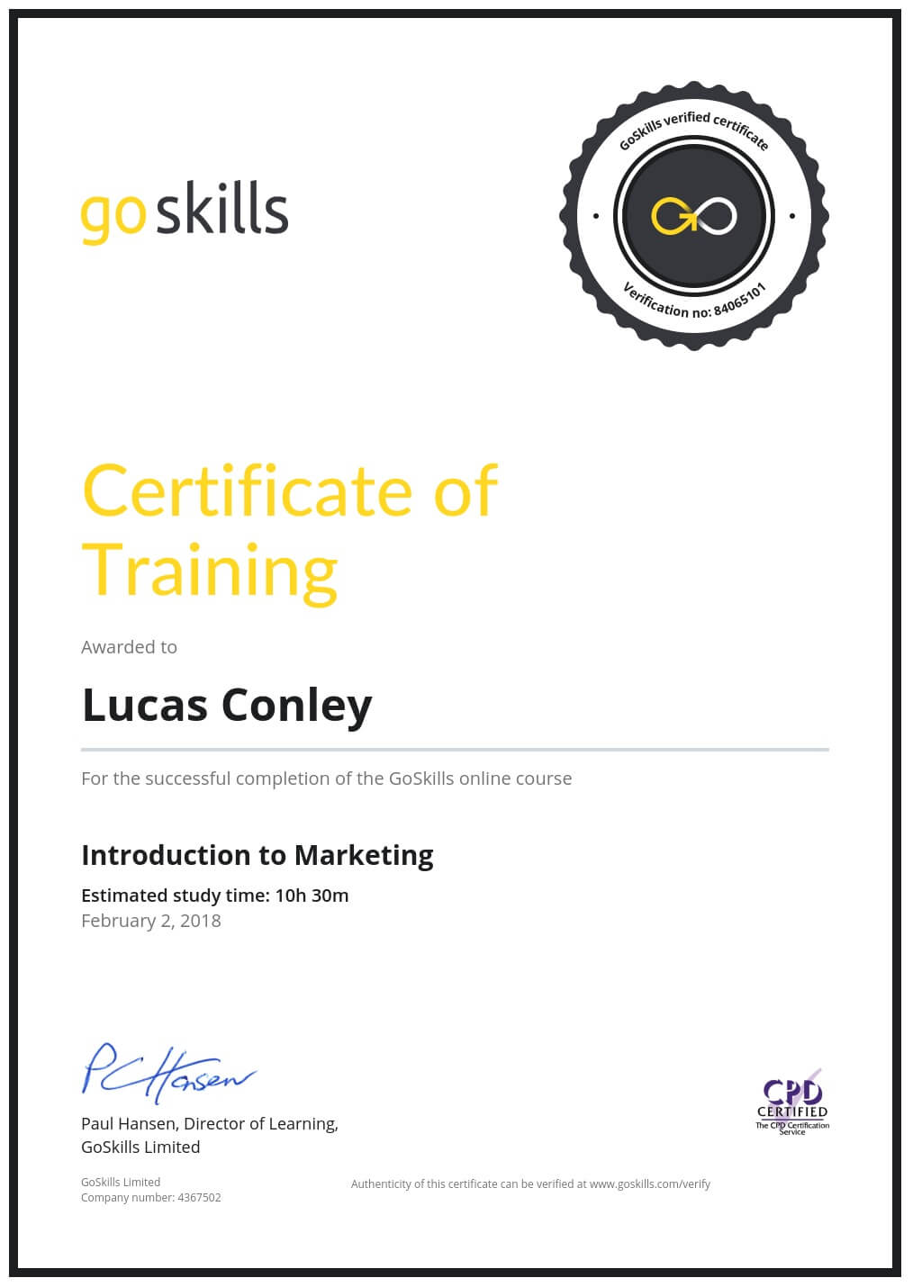 Certificate of Training