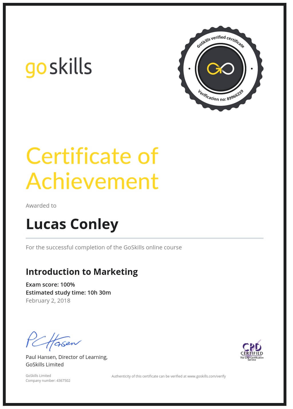 Certificate of Achievement