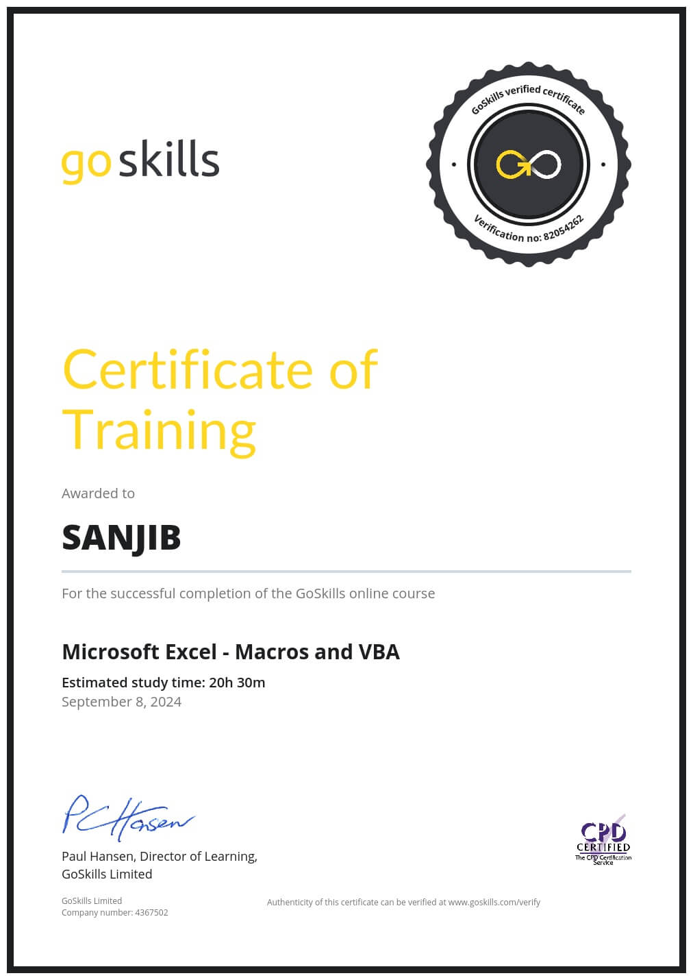 Certificate of Training