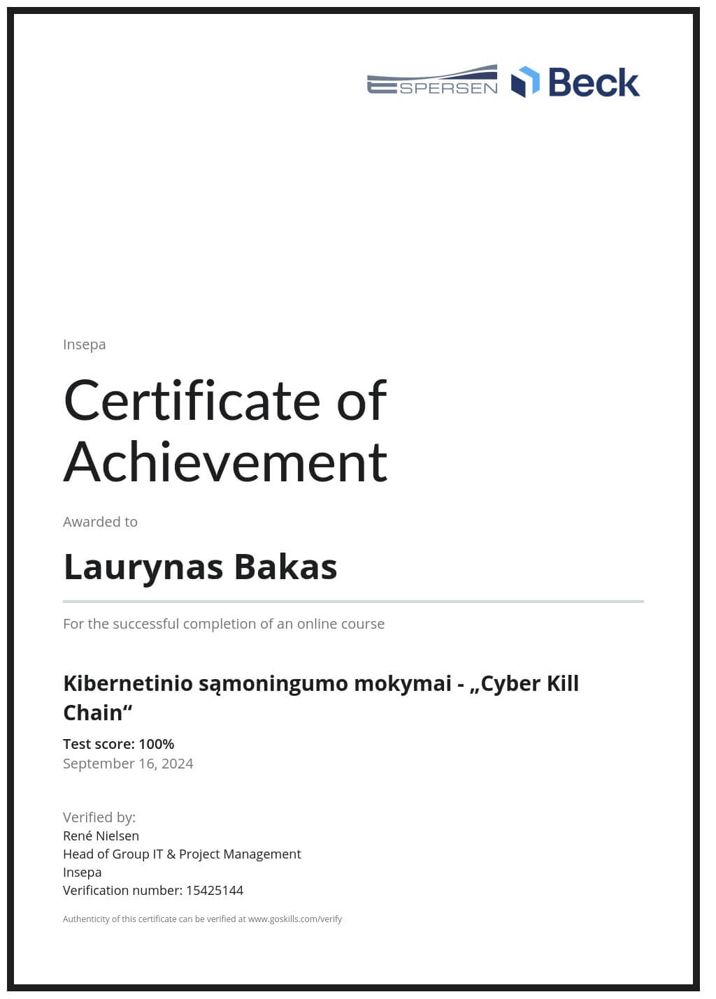 Certificate of Achievement