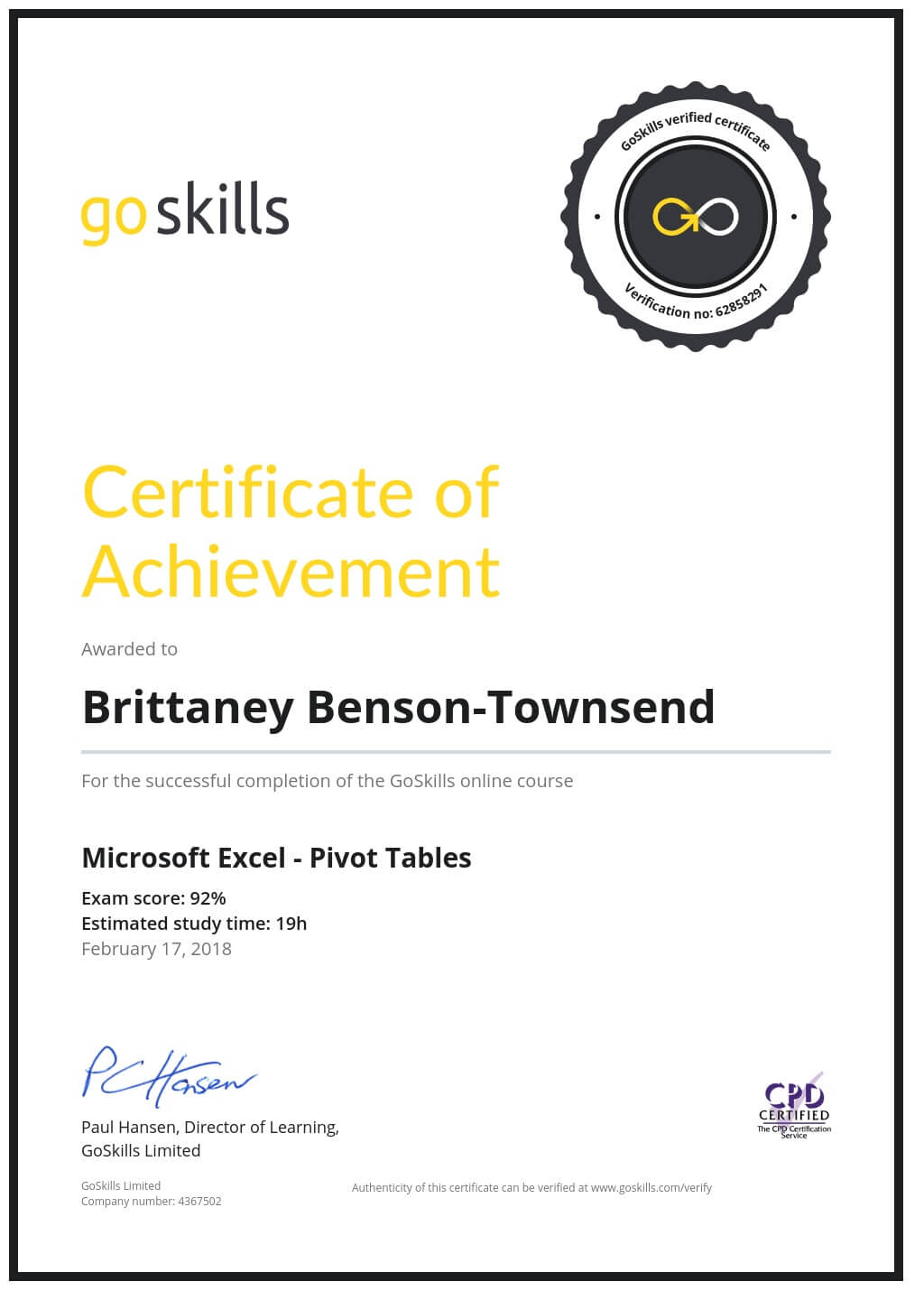 Certificate of Achievement