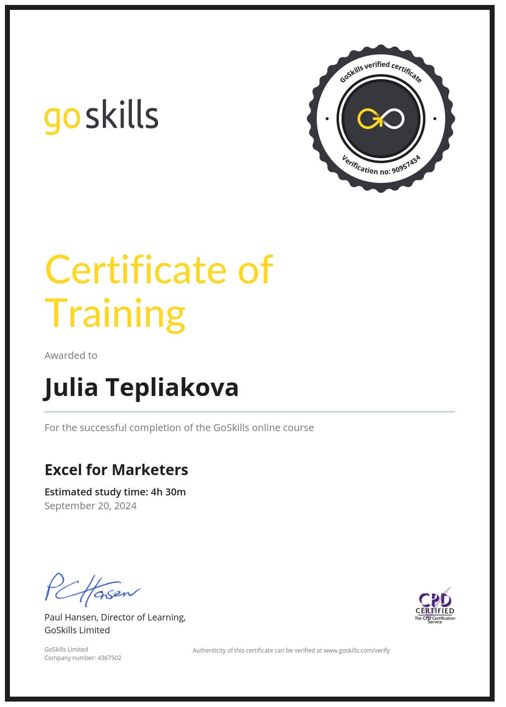 Certificate of Training