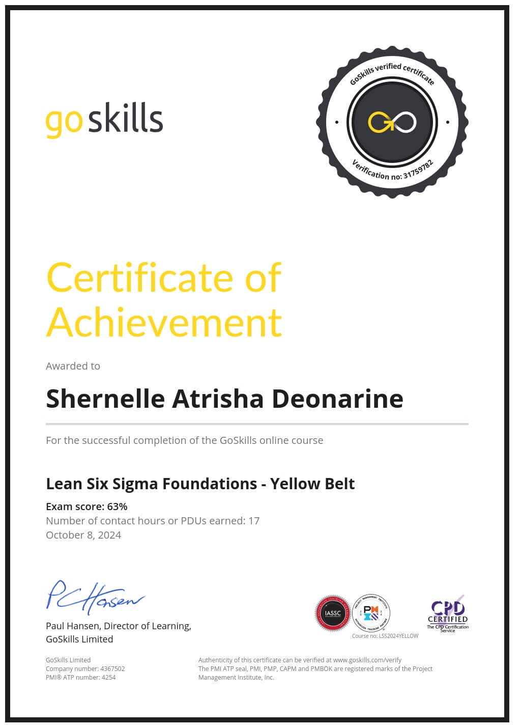 Certificate of Achievement