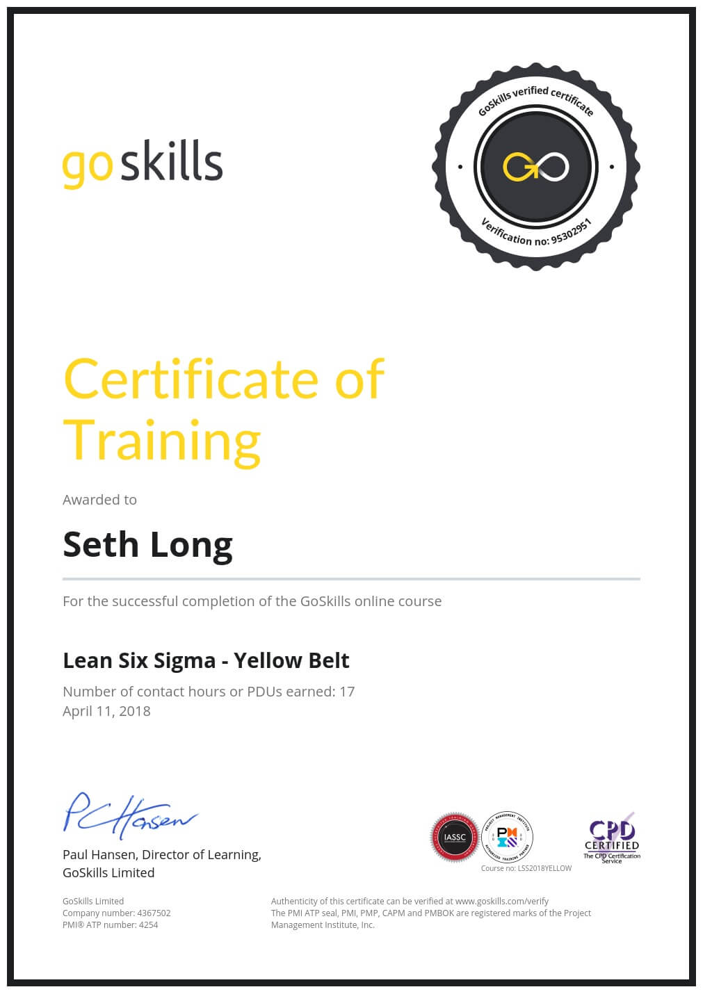 Certificate of Training