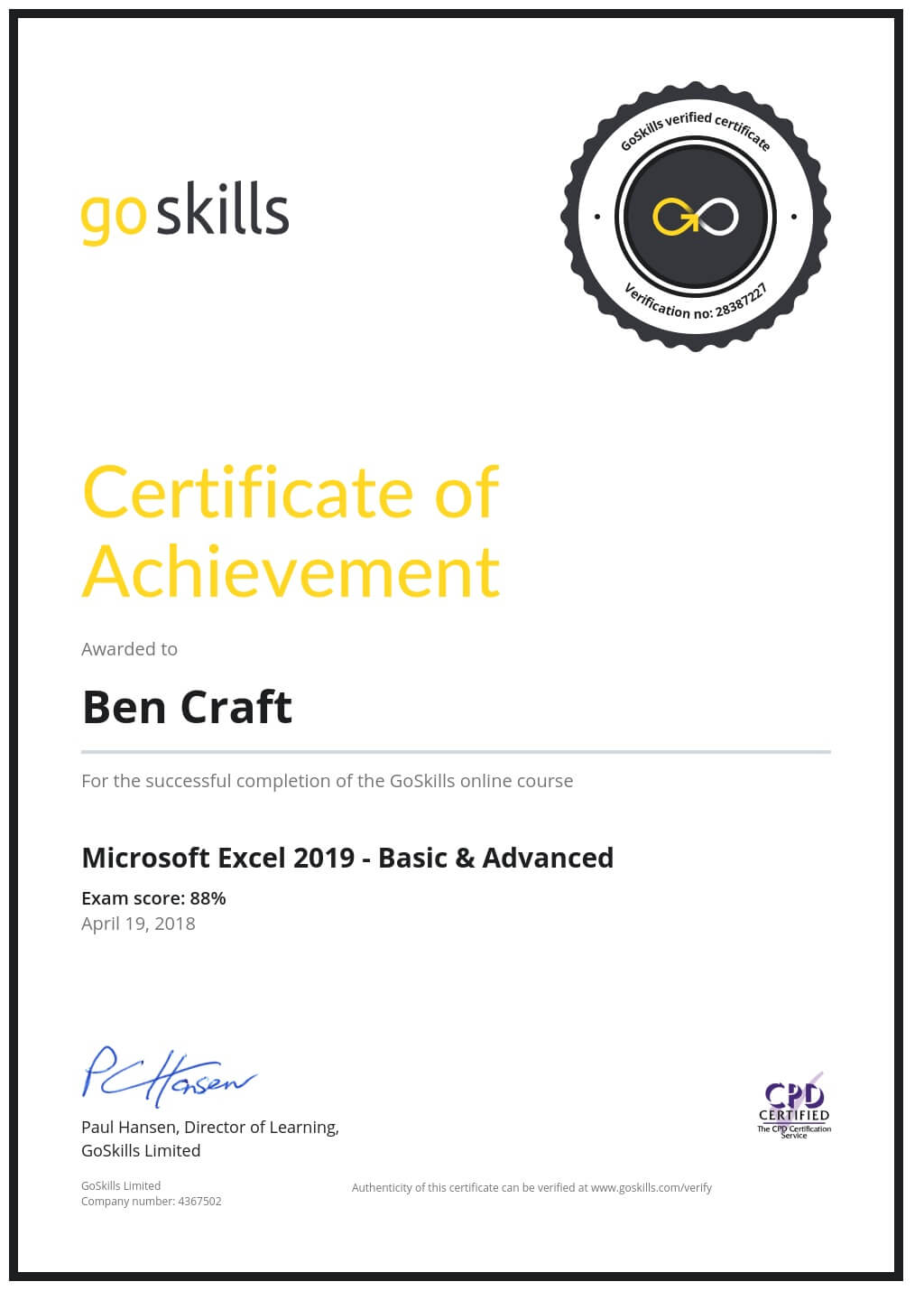 Certificate of Achievement