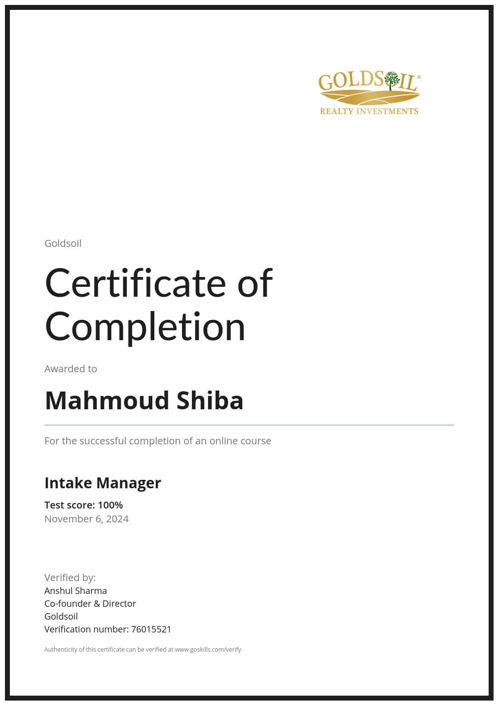 Certificate of Achievement