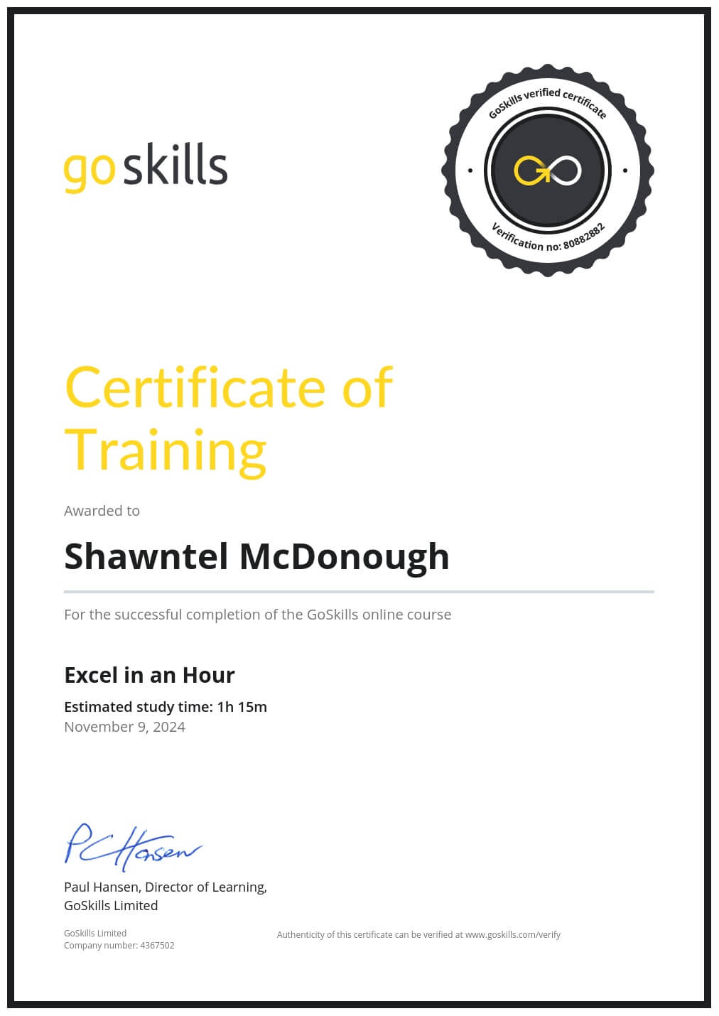 Certificate of Training