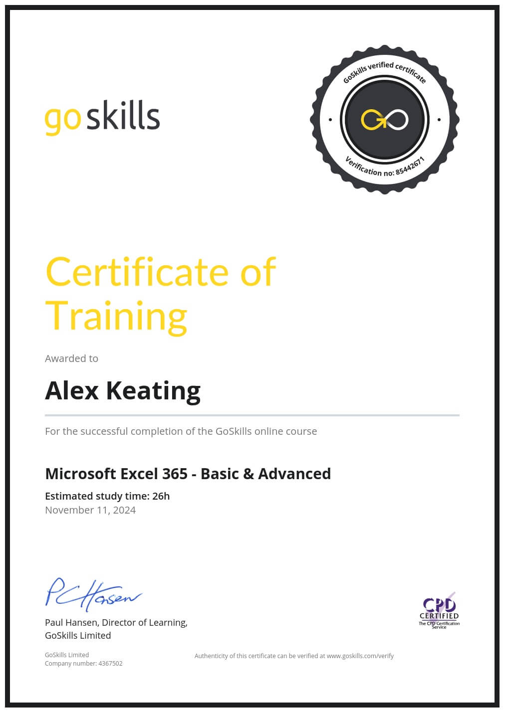 Certificate of Training